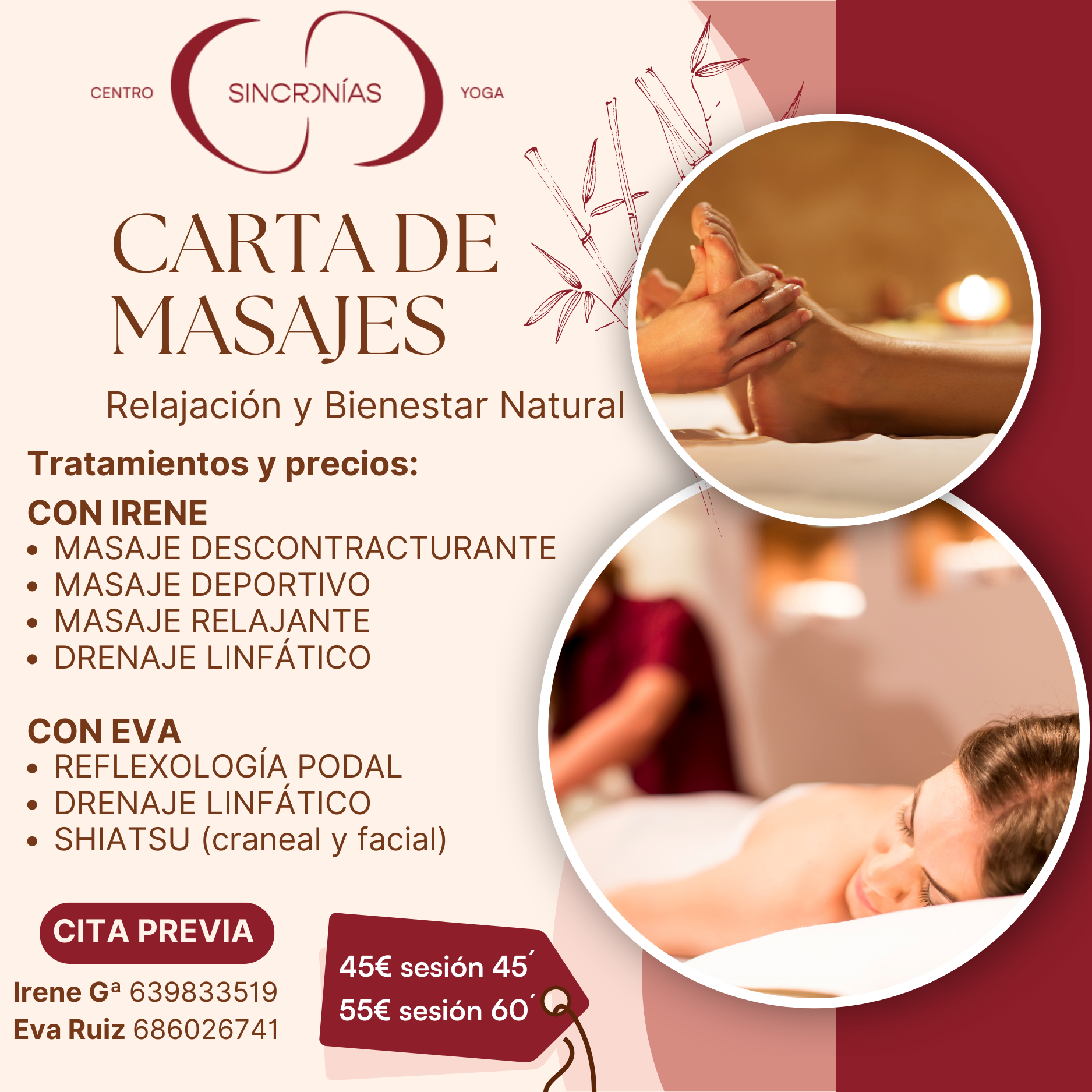 carta de masajes sincronias yoga en logrono